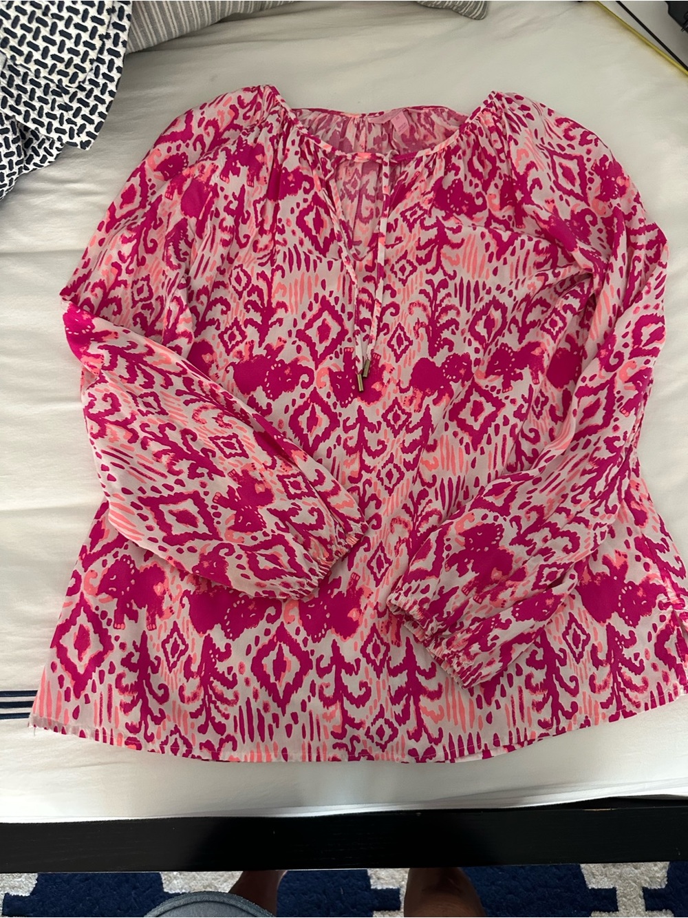 Lilly Pulitzer Pink and Coral Printed Peasant Blouse